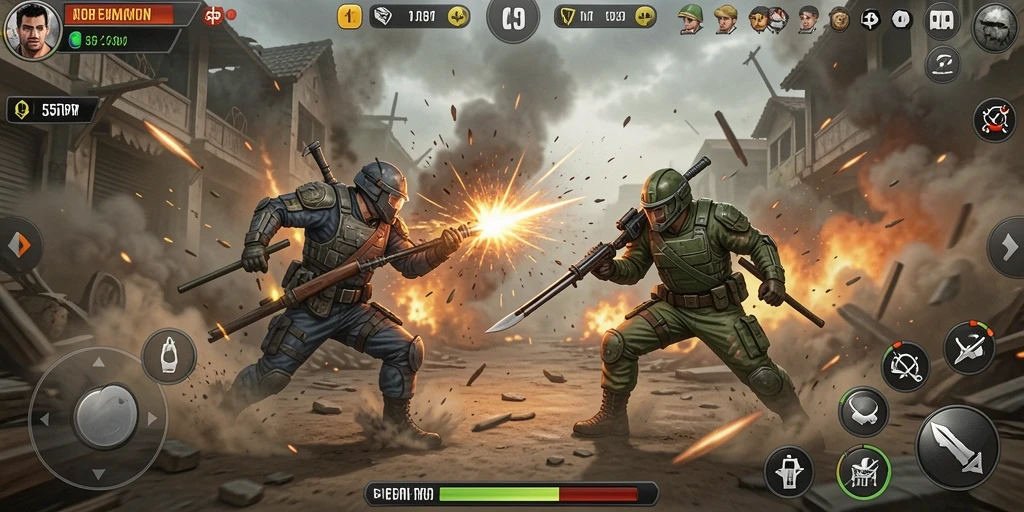 Tampilan gameplay seru dengan aksi pertempuran intens.