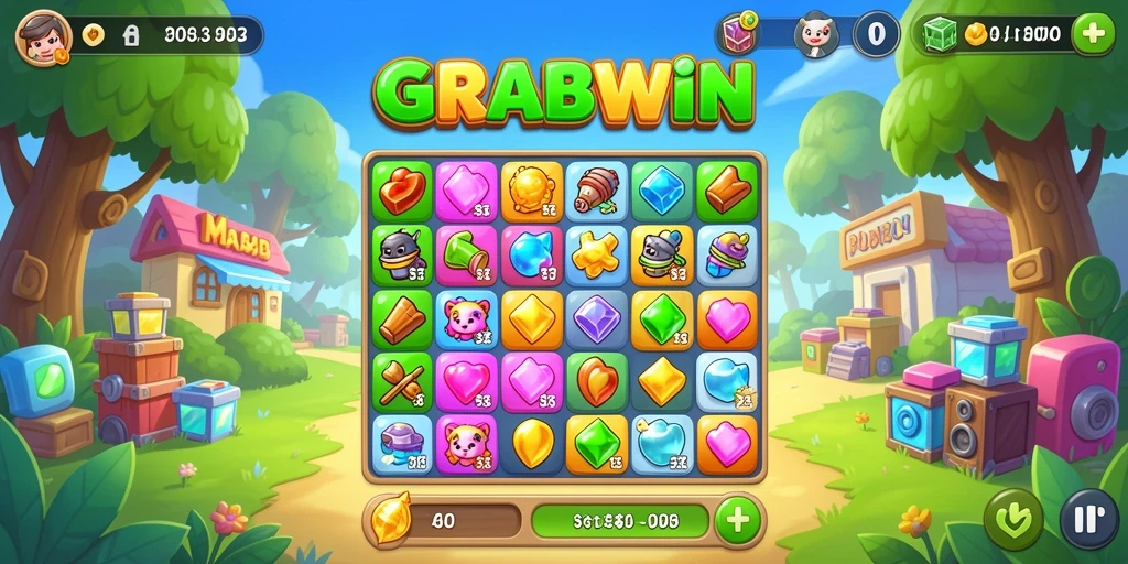 Tampak menariknya gameplay Match-3 di GRABWIN.
