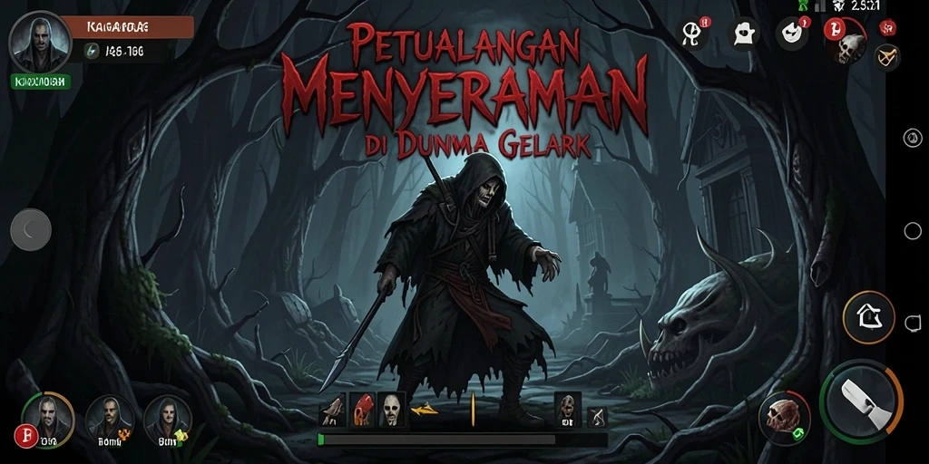 Tampilan menegangkan dari gameplay KAGANDAN saat menjelajahi kegelapan.