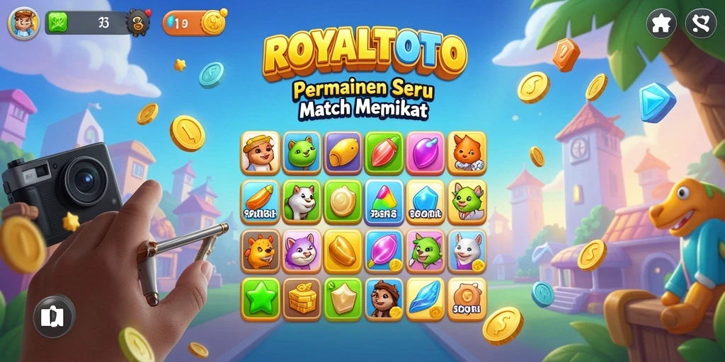 Screenshot gameplay ROYALTOTO yang menampilkan tantangan Match-3.