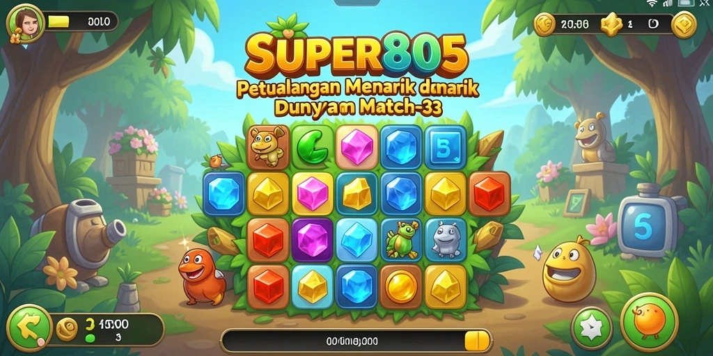 Gameplay SUPER805 menampilkan aksi seru mencocokkan objek dalam level yang penuh warna.