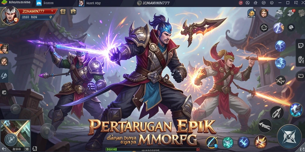 Screenshot ZONAWIN777 menampilkan pertarungan karakter dalam dunia MMORPG yang menakjubkan.